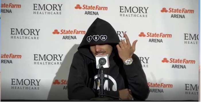 Trae Young wears Mamba & Mambacita Sports Foundation hoodie designed by Vanessa Bryant.